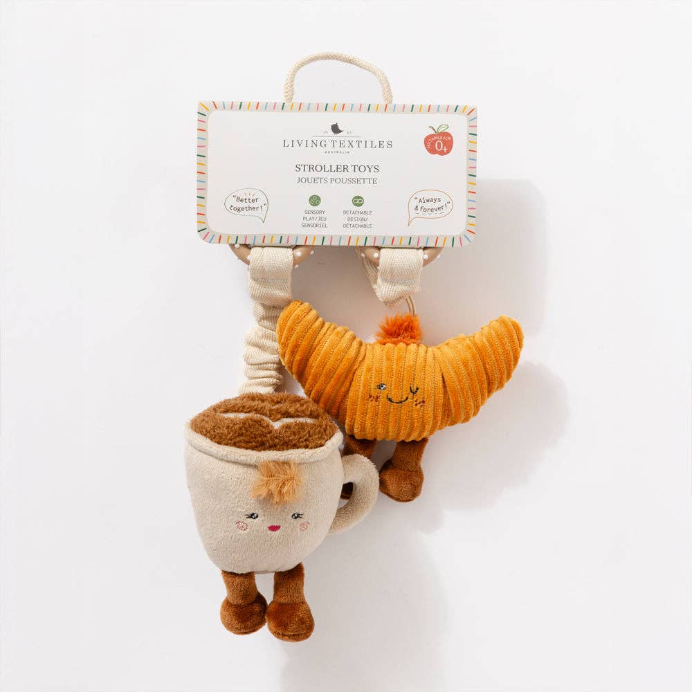 2 Pack Mini Market Brunch Stroller Toys - Coffee & Croissant by Living Textiles