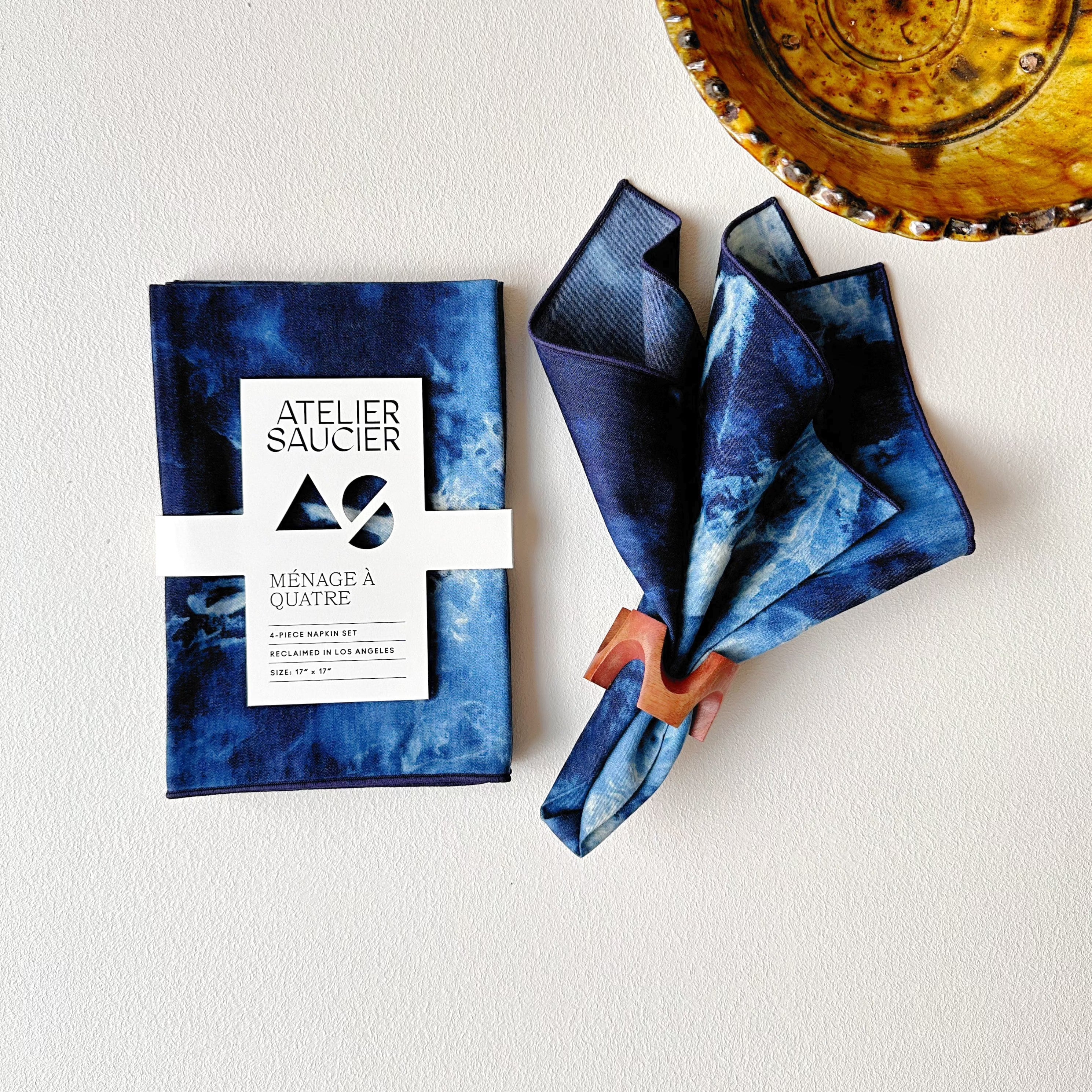 After Dark Linen Napkin Set Tie- Dye Denim Linen Napkin Set by ATELIER SAUCIER