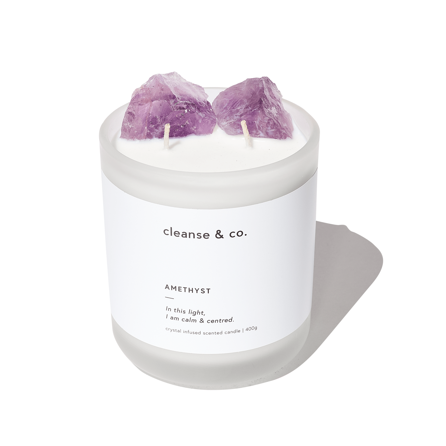 amethyst crystal candle 400g by Cleanse & co