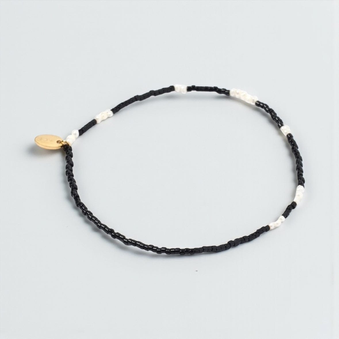 Arms of Eve Poppy Pearl + Glass Beaded Women's Anklet Black by Arms of Eve