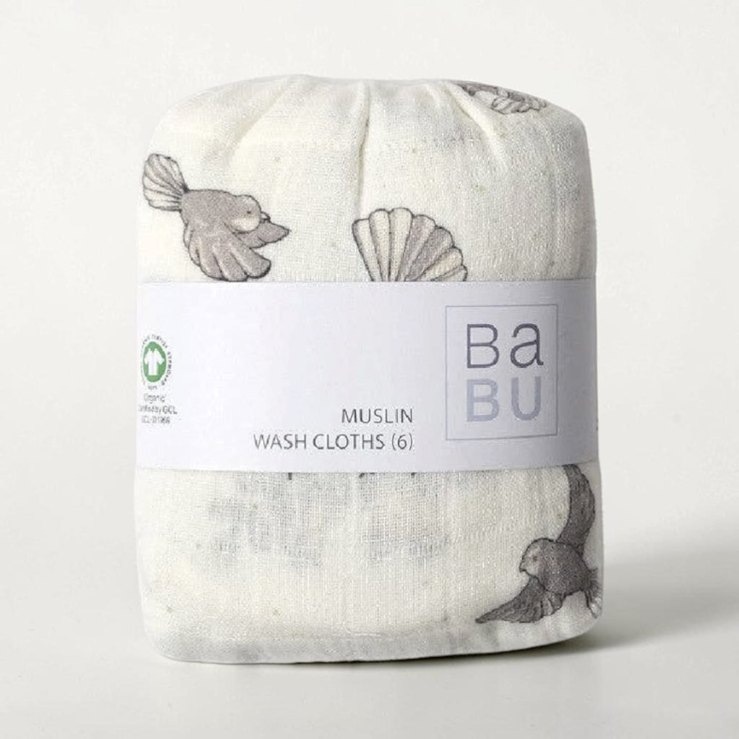 BABU Muslin Wash Cloths (6 Pack) - Piwakawaka by Babu
