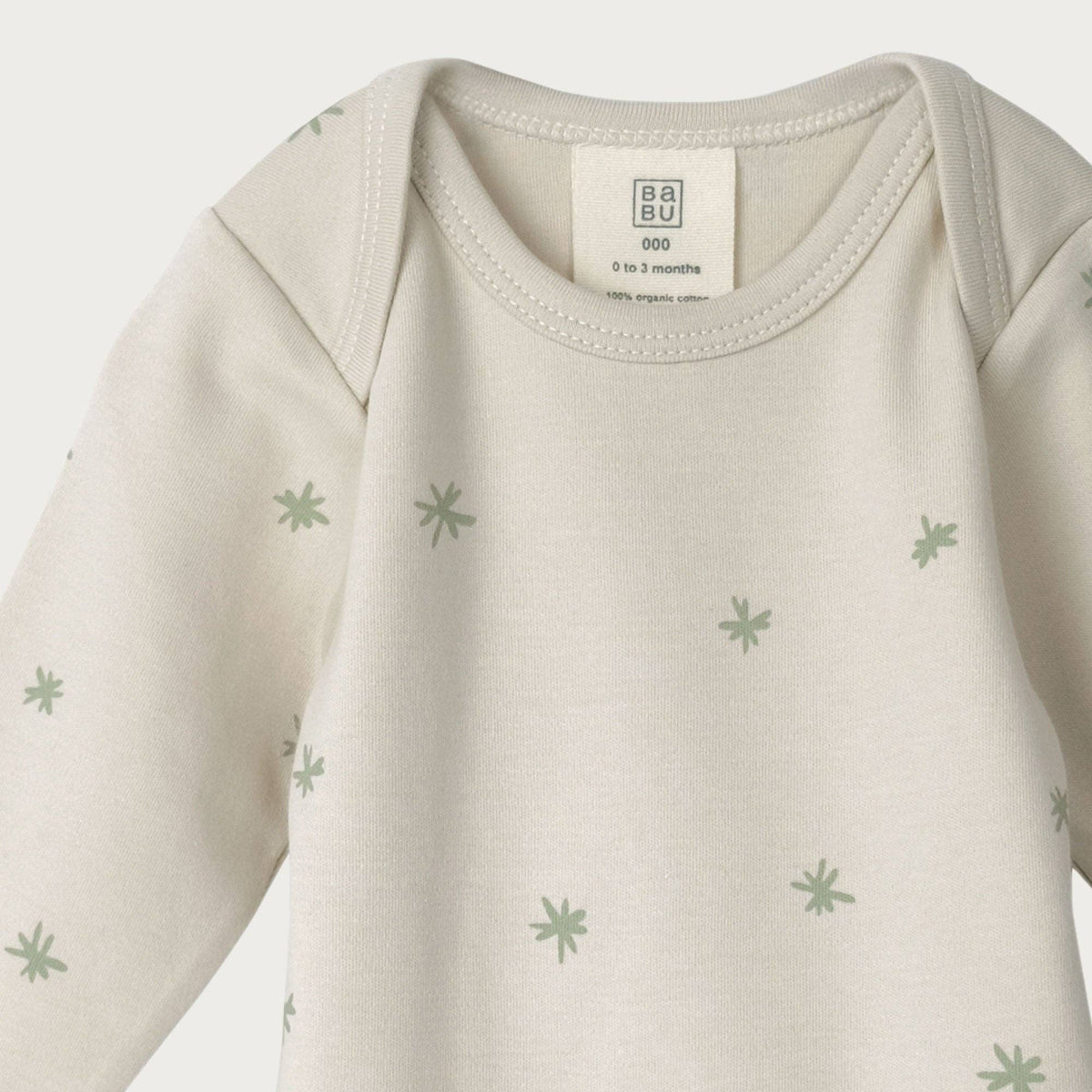 BABU Organic Cotton Long Sleeve Bodysuit – Charcoal, Marigold & Sage Star 0–3M by Babu