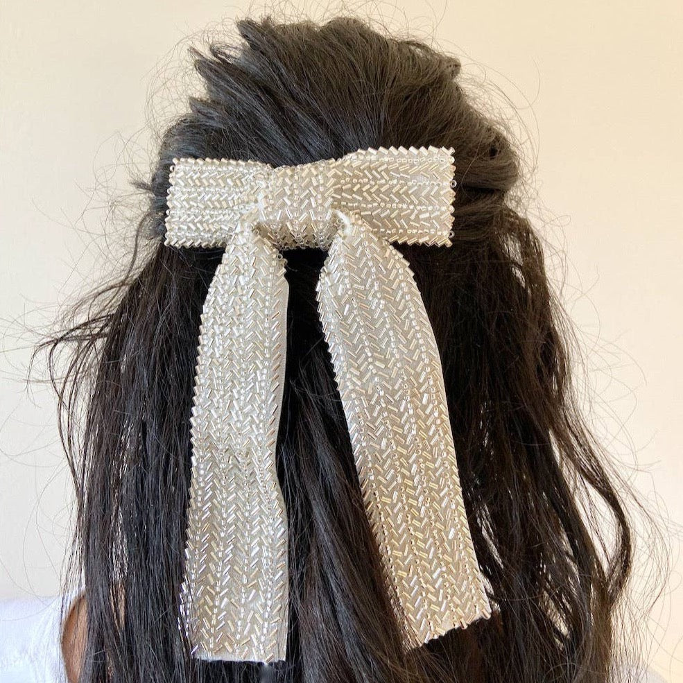 Beaded Hair Bow Barrette by Solar Eclipse