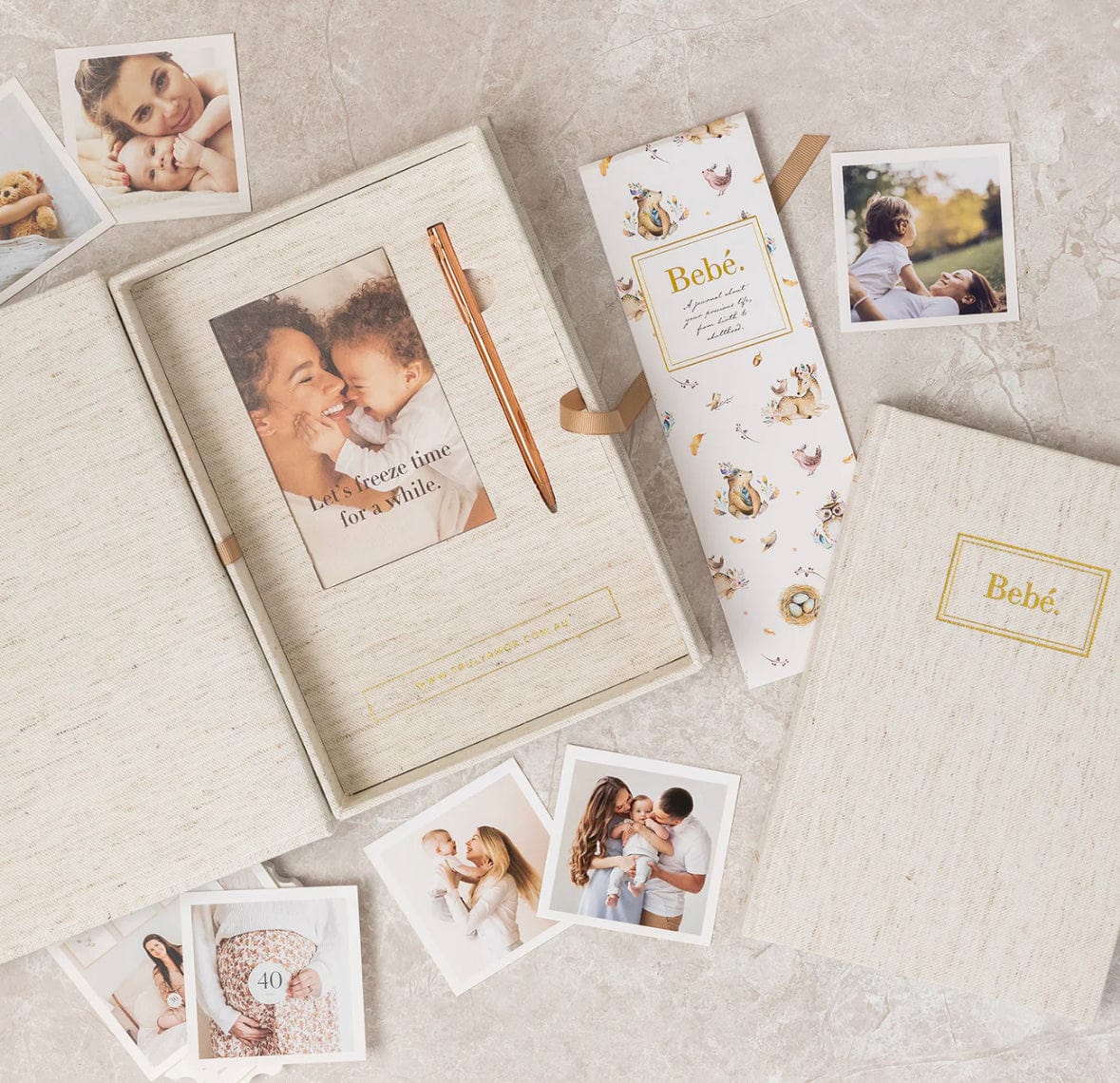 Bebe Baby Book with Keepsake Box and Pen in 3 Colours oatmeal - Limited Edition by Truly Amor