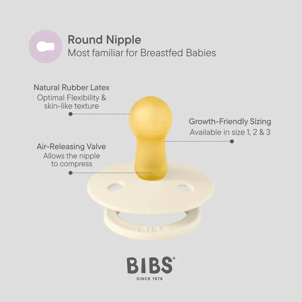 BIBS Round Latex Dummy (2 Pack) – Size 1 (0+ Months) by Bibs