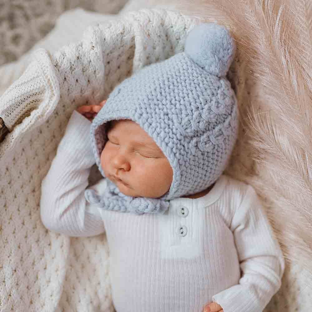 Blue Merino Wool Bonnet & Booties by Snuggle Hunny
