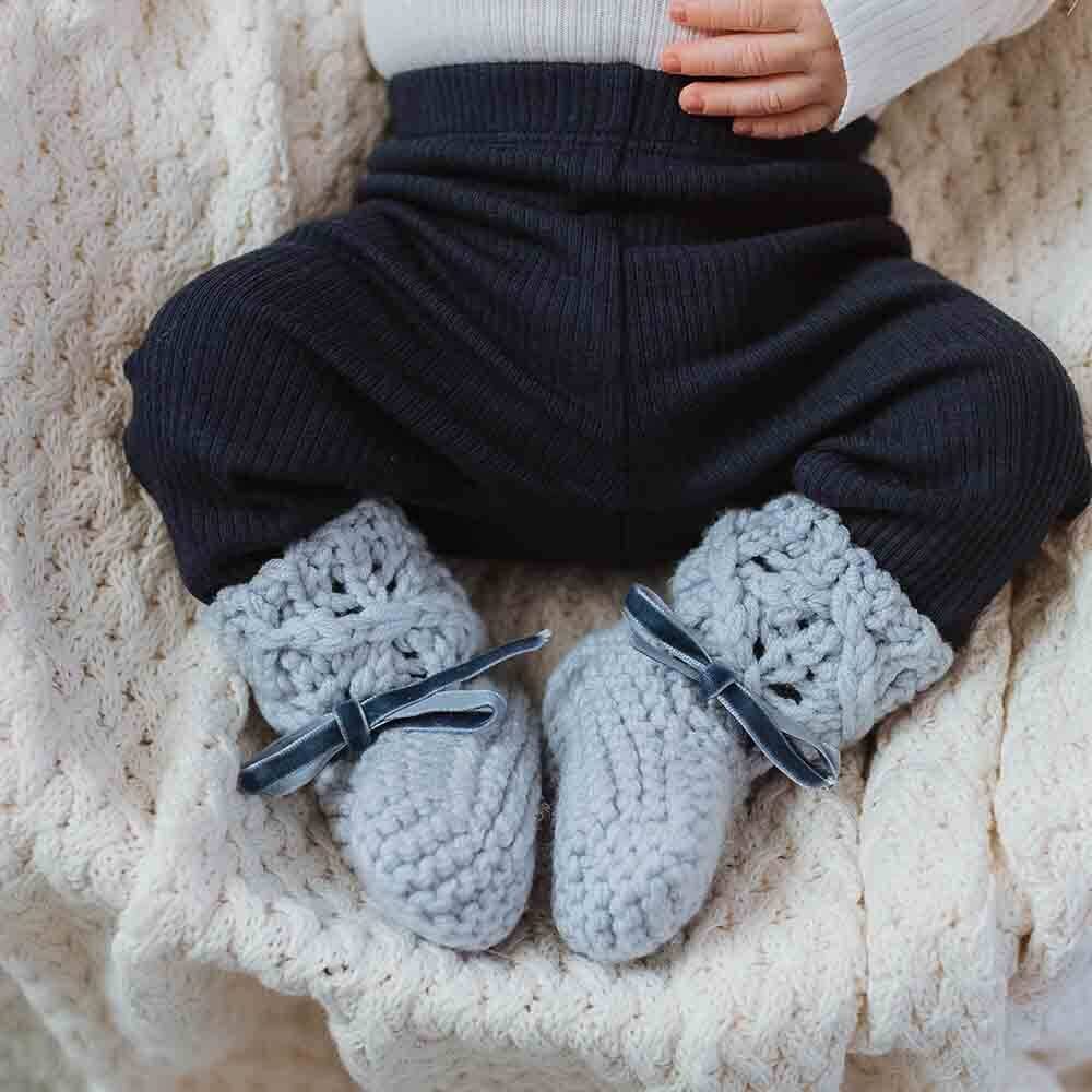 Blue Merino Wool Bonnet & Booties by Snuggle Hunny