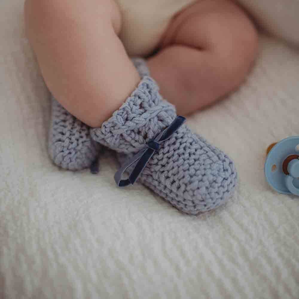 Blue Merino Wool Bonnet & Booties by Snuggle Hunny