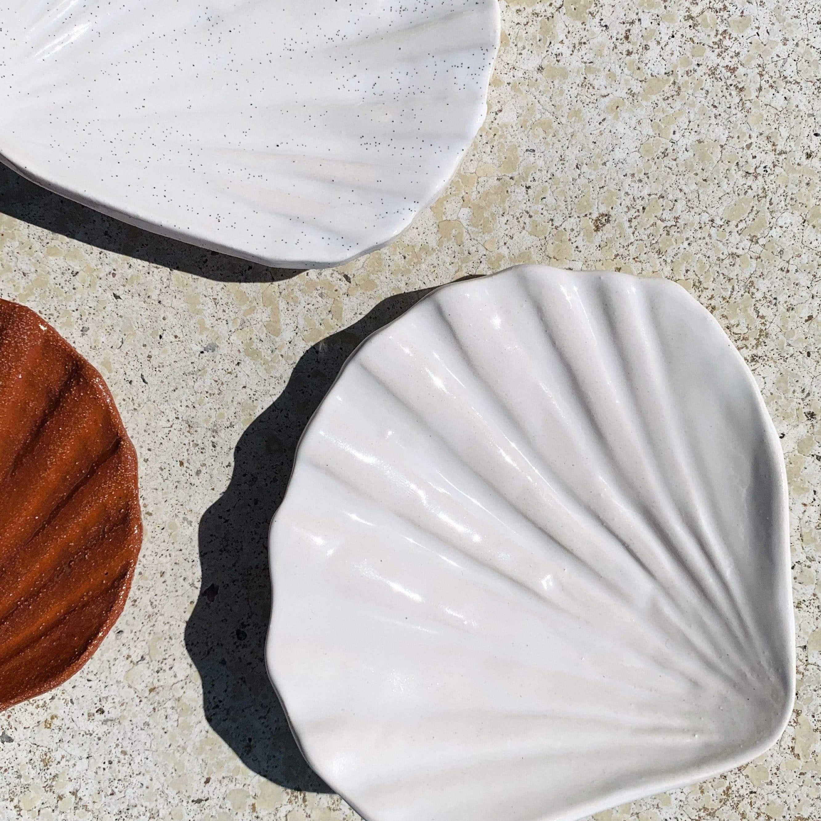 ceramic shell jewellery dish White Satin by Clay and Stem