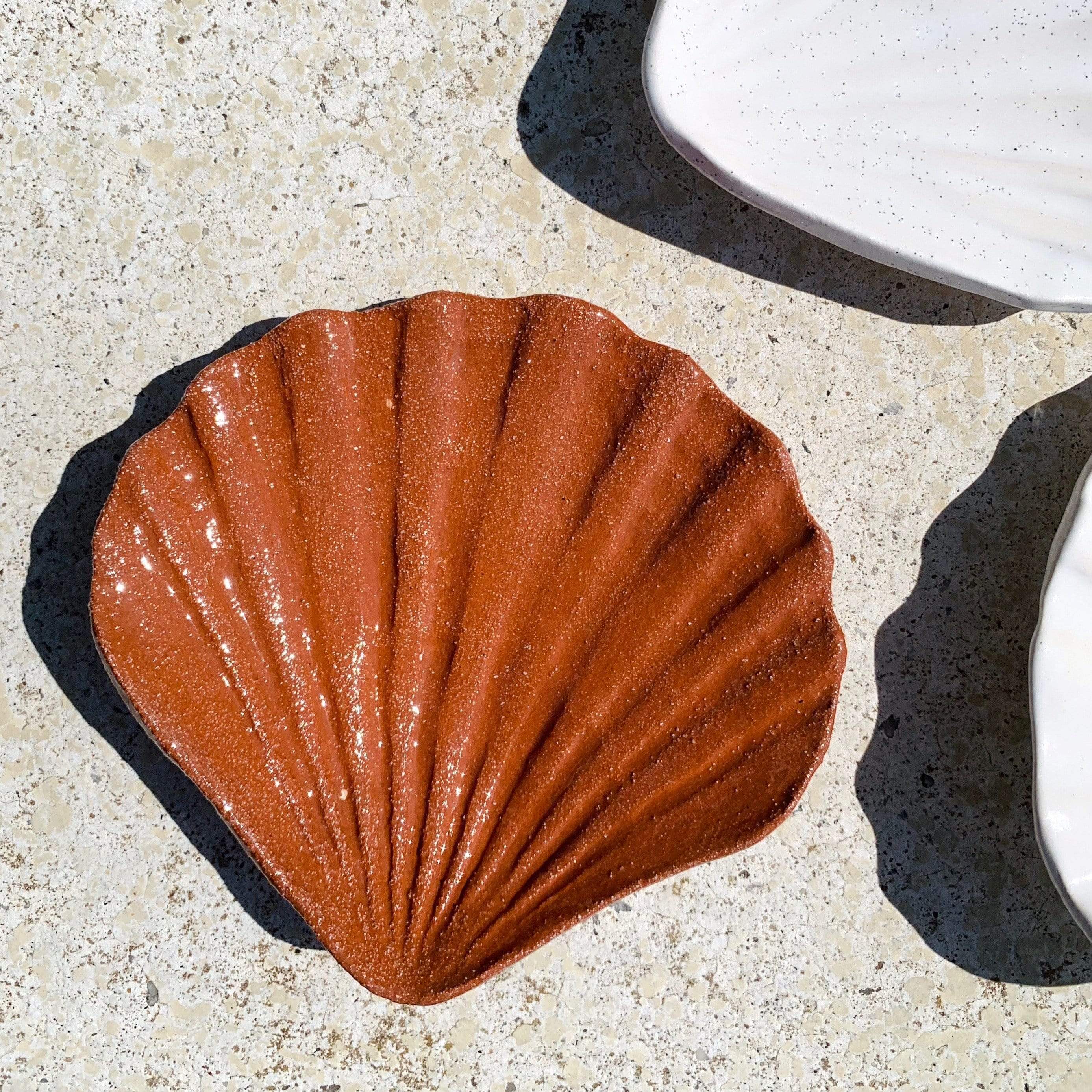 Ceramic Shell Jewellery Dish - White Speckle + White Satin + Terracotta Terracotta by Clay and Stem