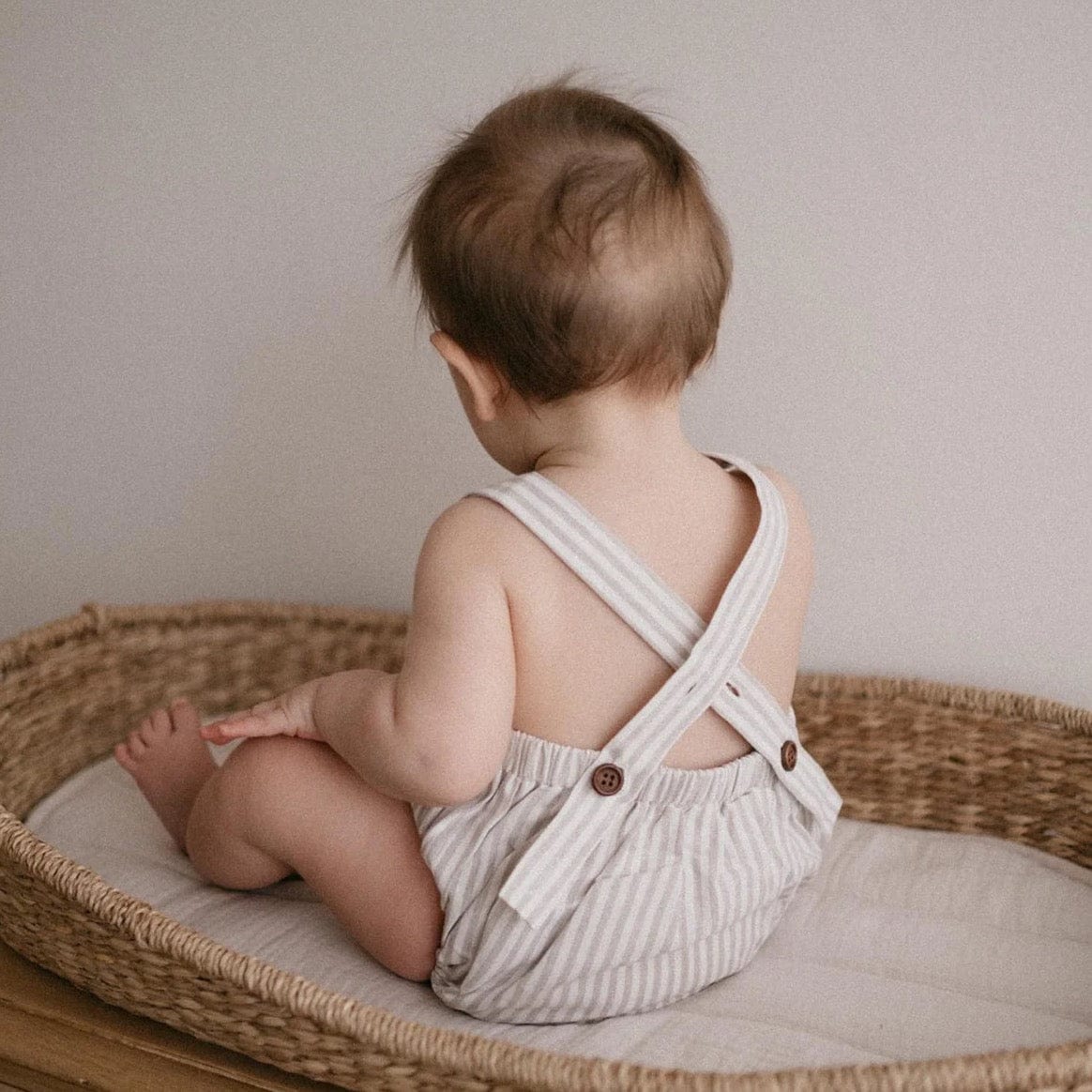 Charlie Baby Romper in Oatmeal Stripes by blue daisy
