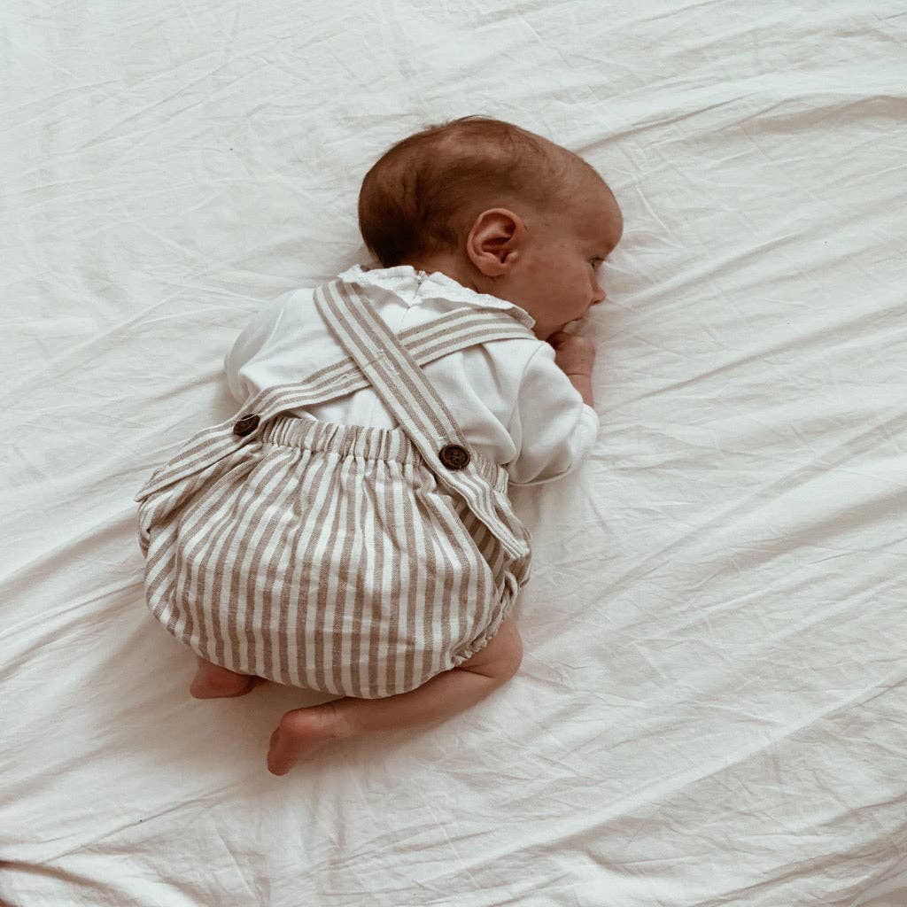 Charlie Romper in Oatmeal Stripes: Newborn by blue daisy