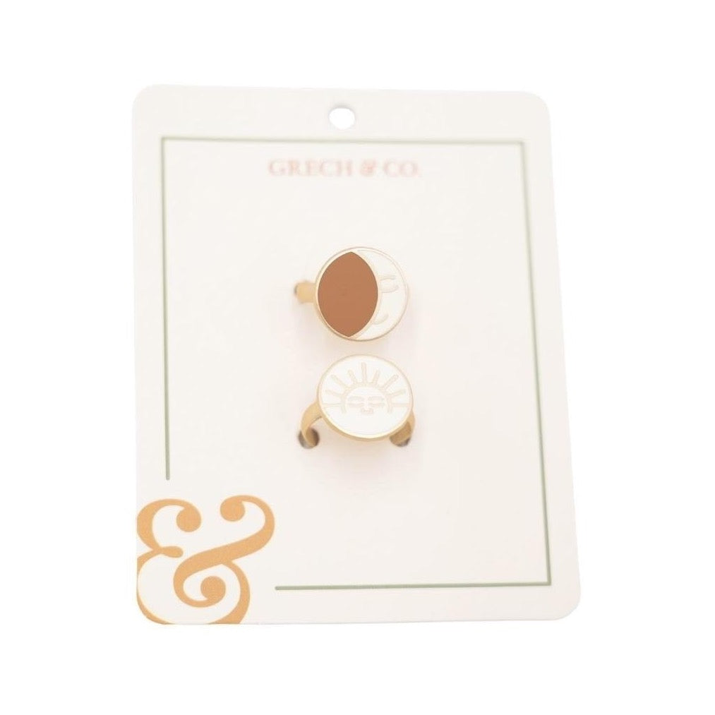 Enamel Rings-Kids set of 2 pairs - Moon+Sun: One-size by GRECH & CO.