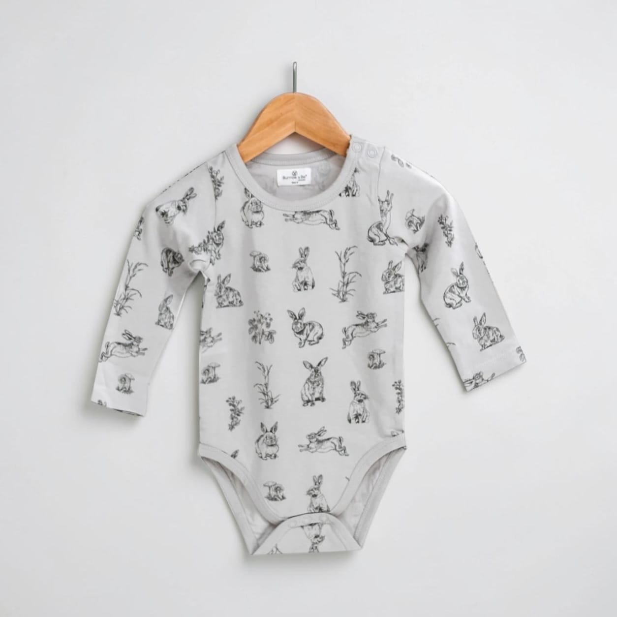 Essentials Long Sleeve Baby Onesie – Grey Burrowers, 0–3 Months by Burrow & Be Australia