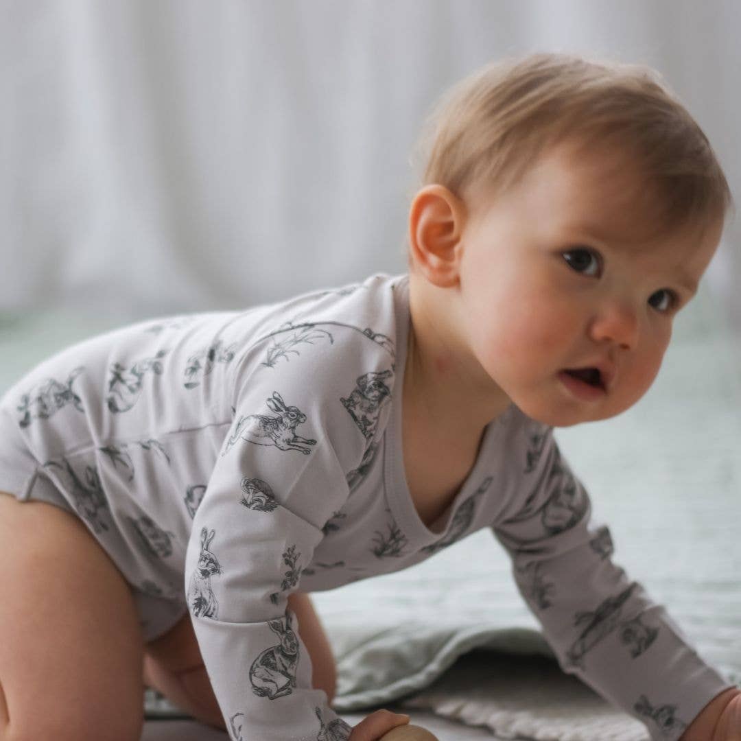Essentials Long Sleeve Baby Onesie - Grey Burrowers: 0-3 months by Burrow & Be Australia
