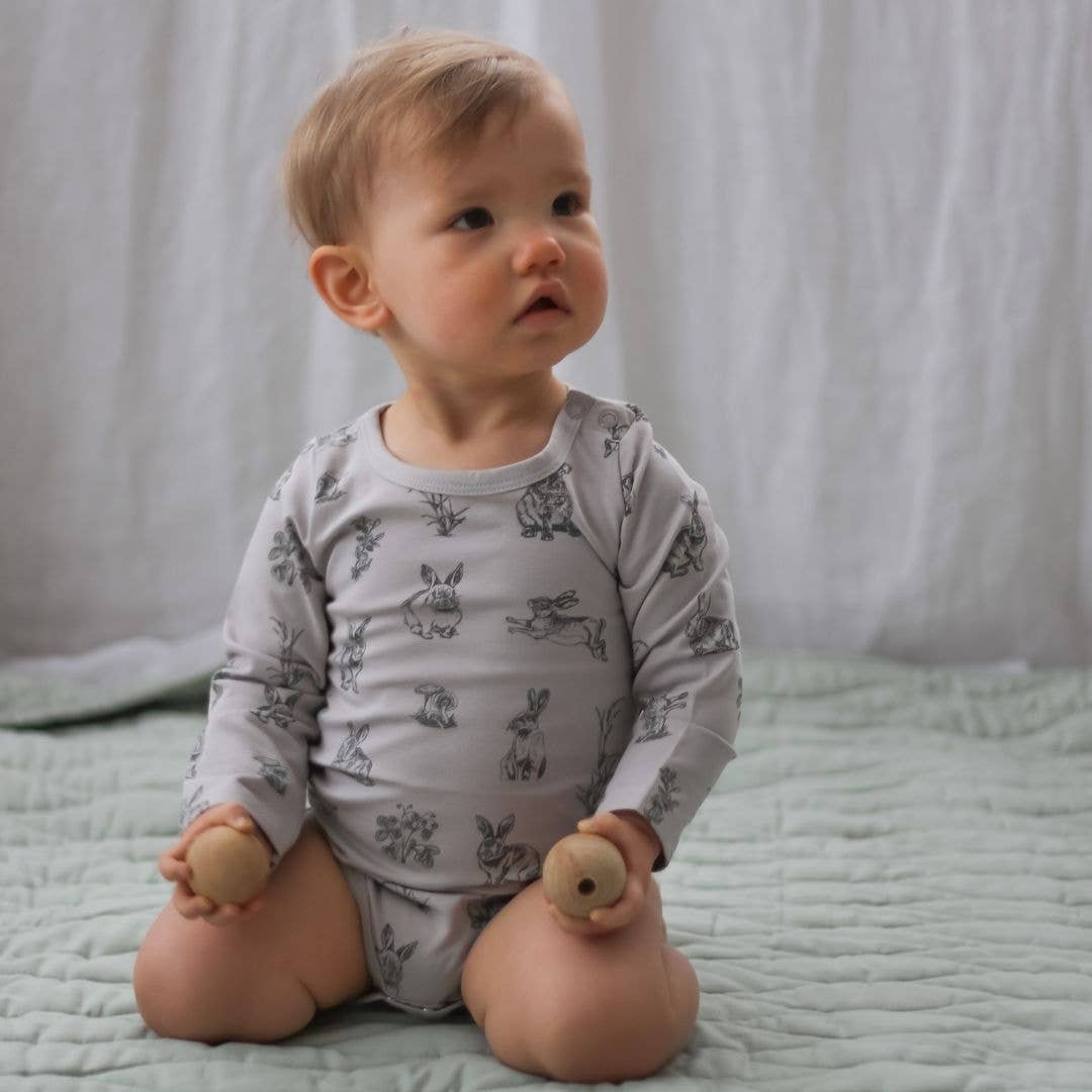 Essentials Long Sleeve Baby Onesie - Grey Burrowers: 0-3 months by Burrow & Be Australia