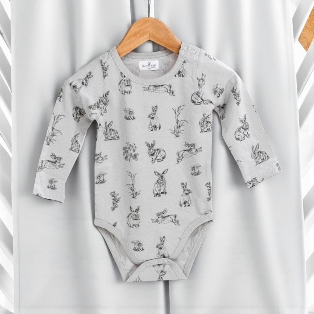Essentials Long Sleeve Baby Onesie - Grey Burrowers by Burrow & Be Australia