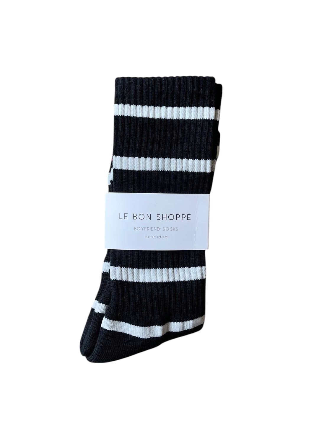 Extended Boyfriend Socks Unisex Black Stripe by Le Bon Shoppe