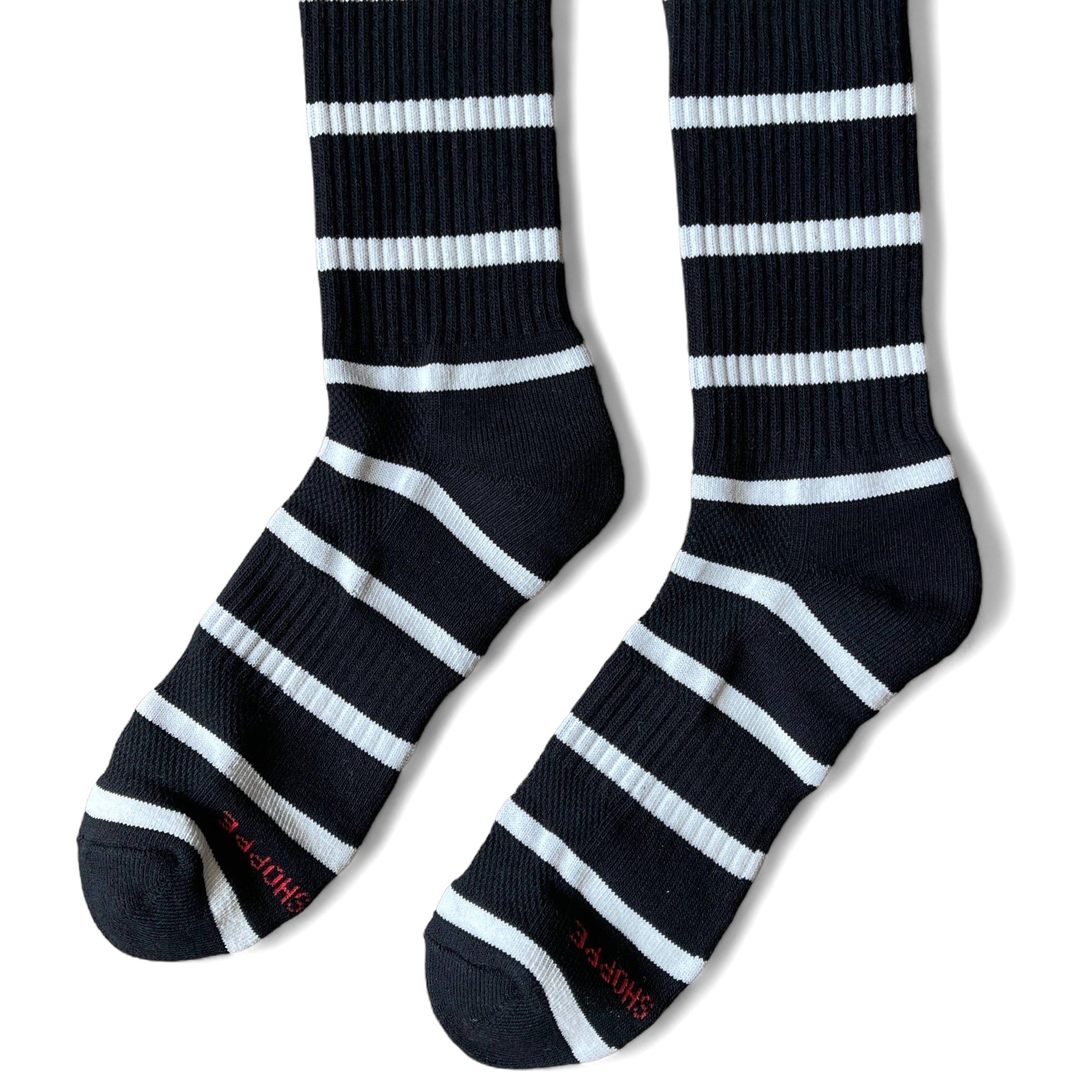 Extended Boyfriend Socks Unisex in 6 Colours Black Stripe by Le Bon Shoppe