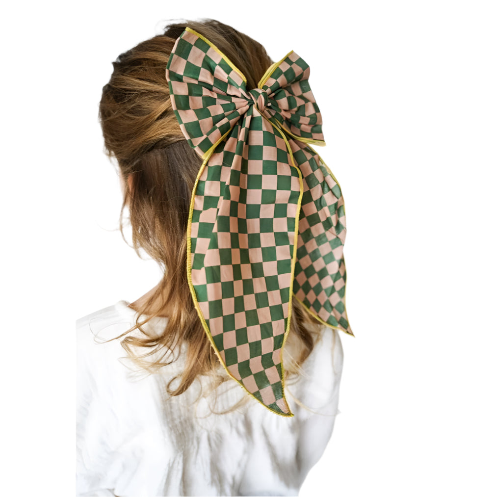 Fable Bow-Large Size - Checks  Sunset  + Orchard: One-size by GRECH & CO.