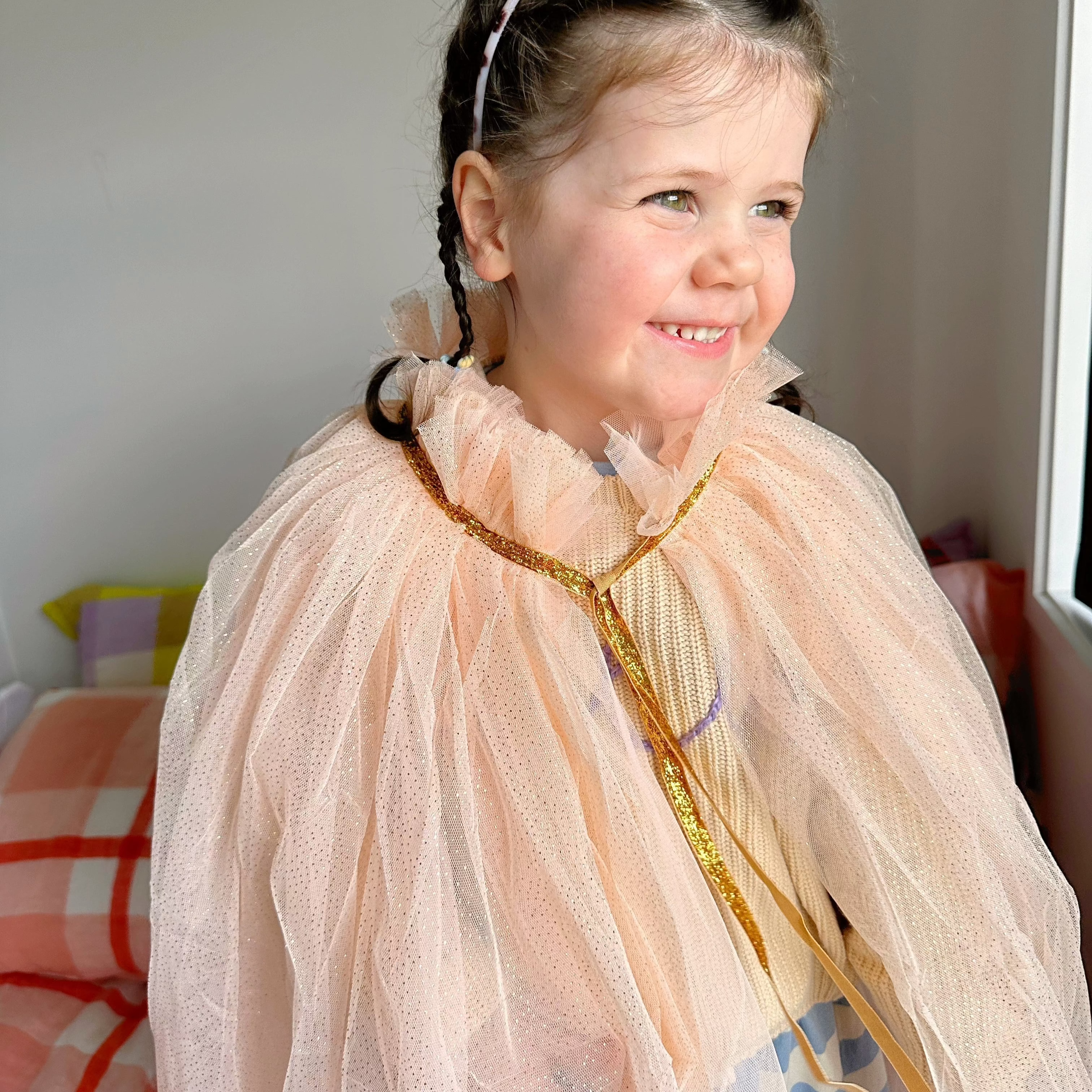 Girls Cape Soft Pink with Gold Polka Dots by Luciole et Petit Pois