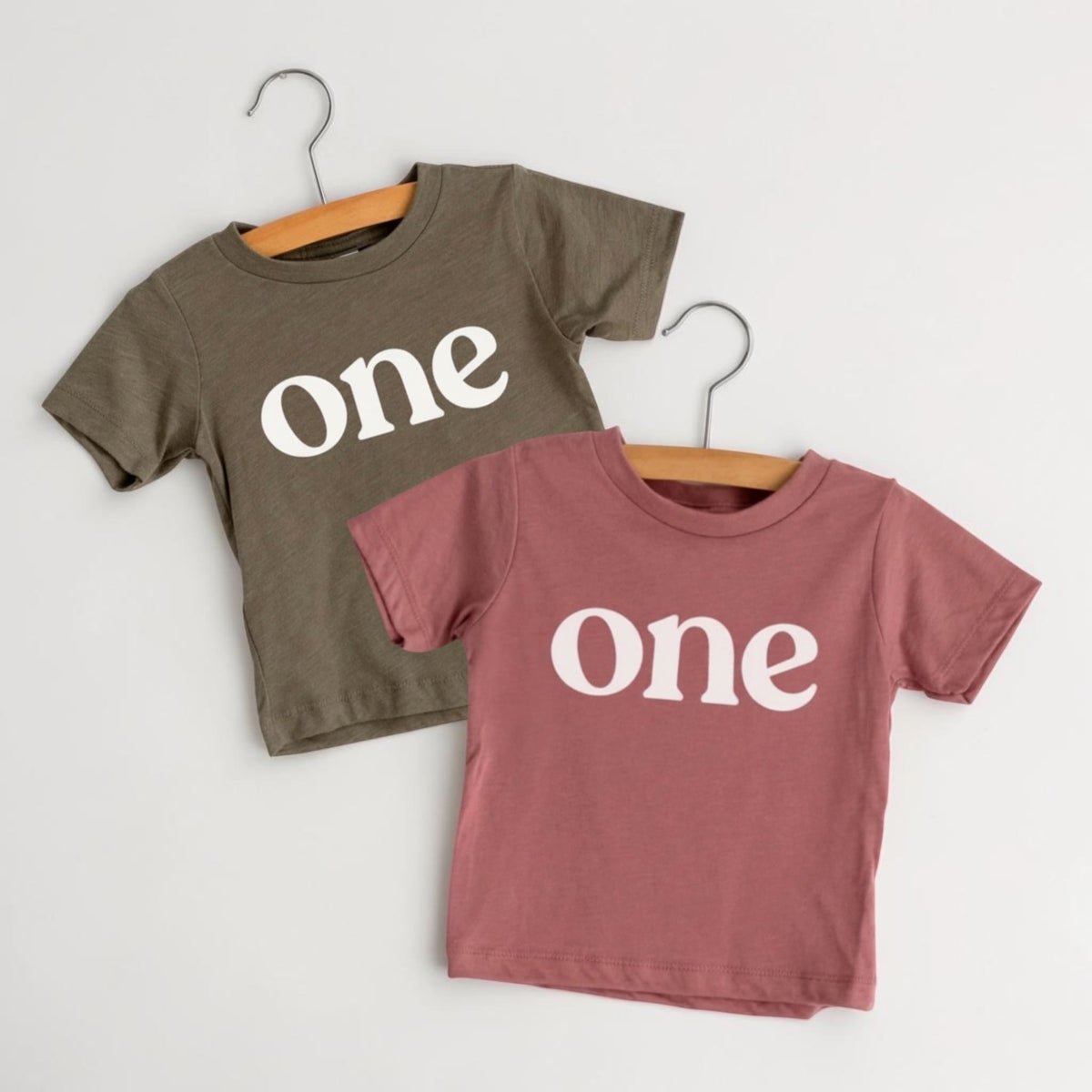 Gladfolk “One” Modern Birthday Tee – Mauve or Olive (12–18 Months) by Gladfolk