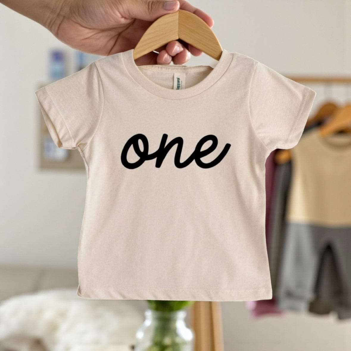 Gladfolk Script "One" Cream Organic Toddler T-shirt by Gladfolk
