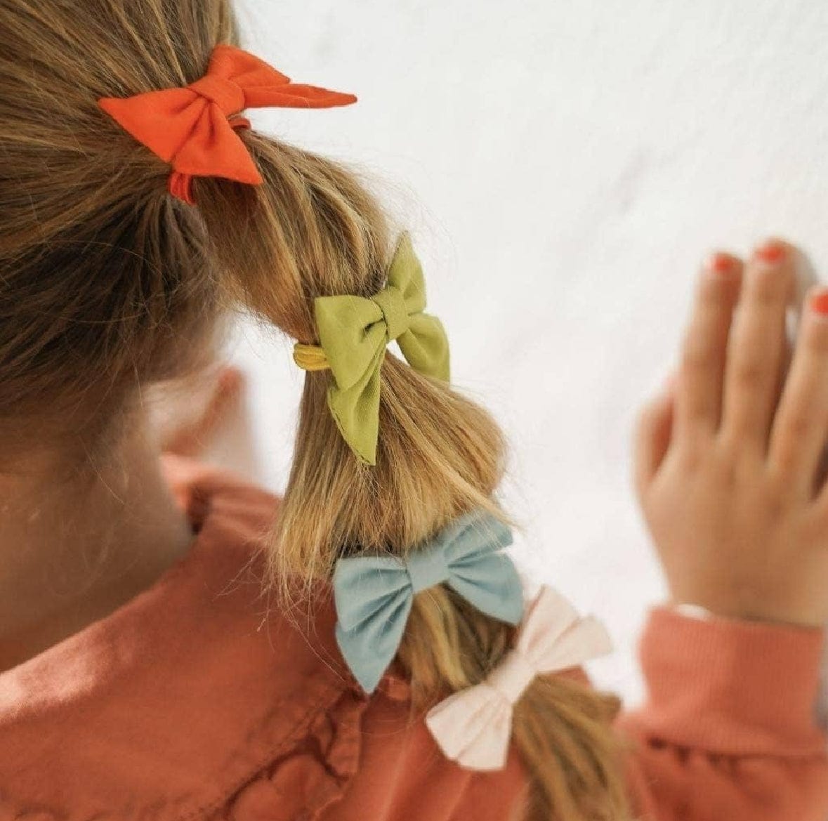 GRECH & CO. Fable Bow Hair Ponies – Organic Cotton Hair Ties (4 Pack) Chartreuse and Sky Blue by Grech & Co.