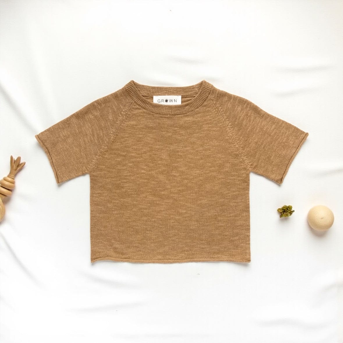 Grown Clothing Knitted Linen Raglan Baby Tee in Cedar 000 by Grown Clothing