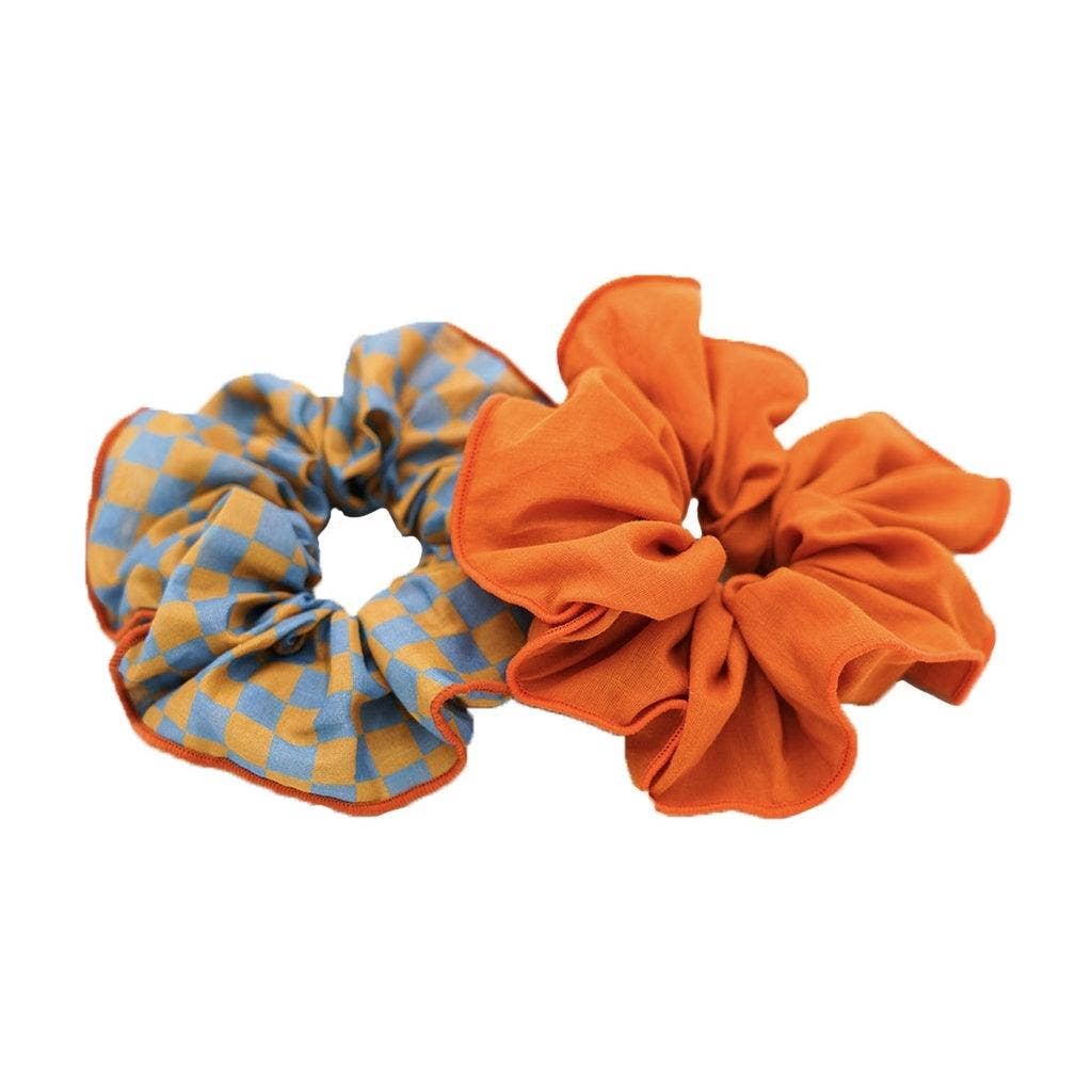 Hair Scrunchie Set of 2 - Checks  Laguna + Wheat: One-size by GRECH & CO.