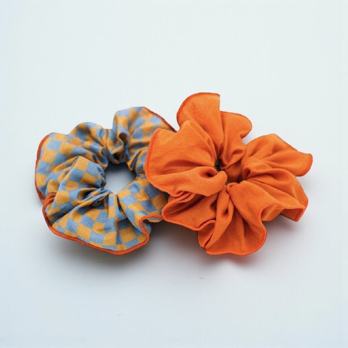 Hair Scrunchie Set of 2 -  Laguna + Wheat Check by Grech & Co.