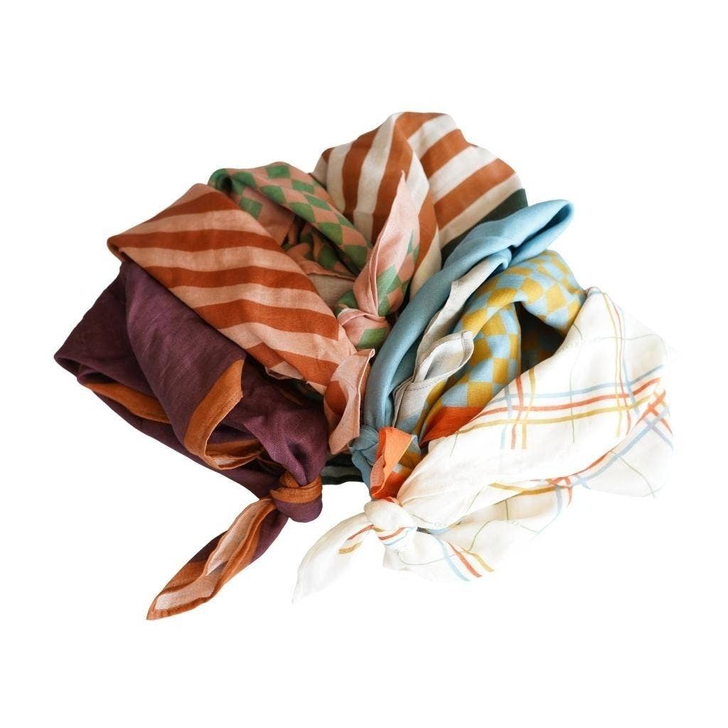 Head Scarf - Checks | Laguna + Wheat: One-size by GRECH & CO.