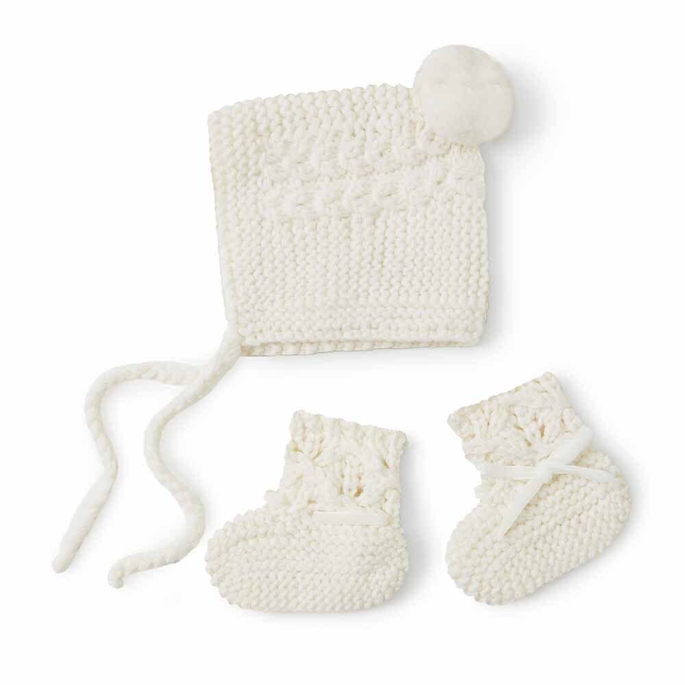 Ivory Merino Wool Bonnet & Booties by Snuggle Hunny