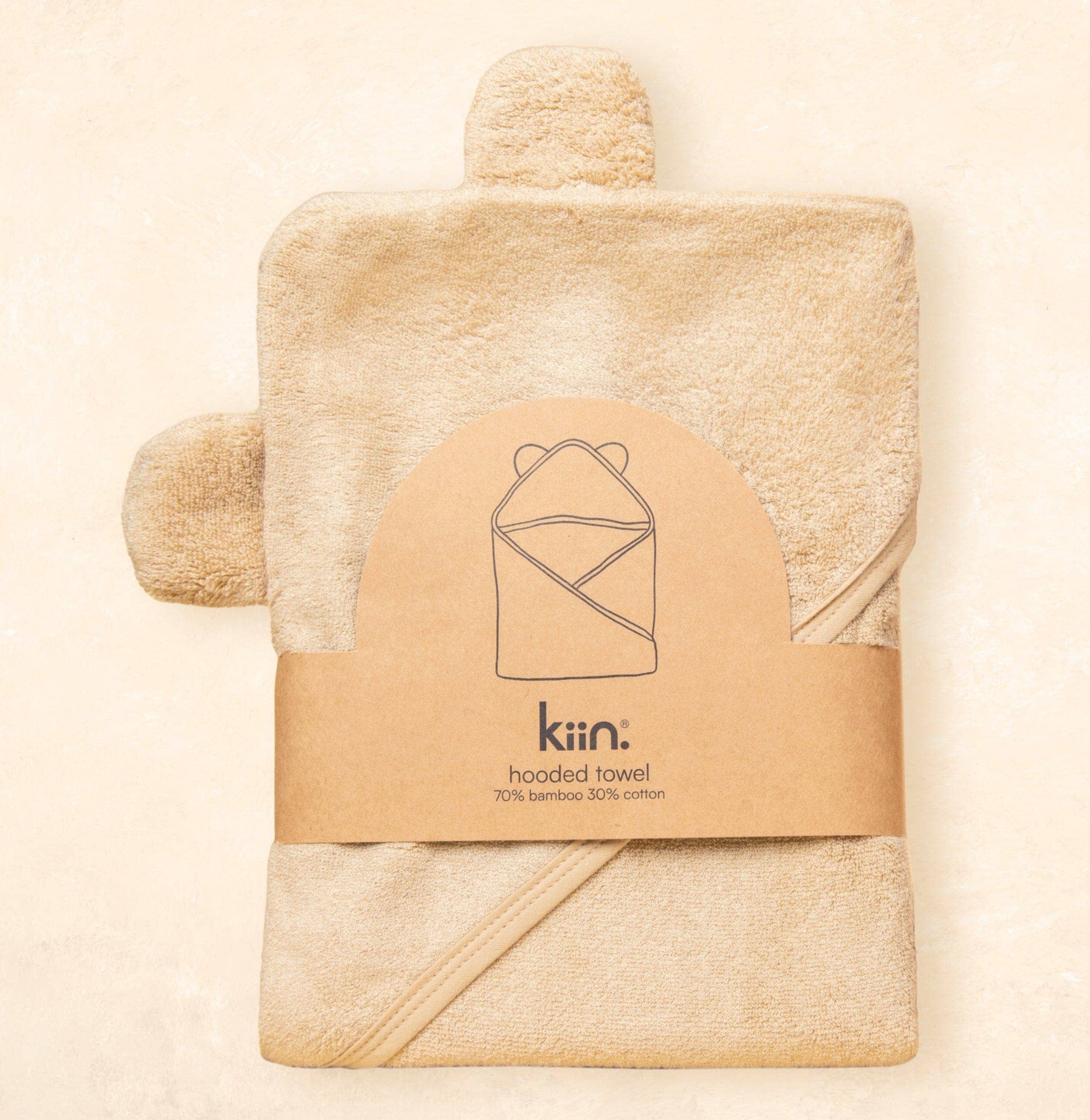 Kiin Baby Hooded Towel – Assorted Colours (90cm x 90cm) Oat by Kiin Baby
