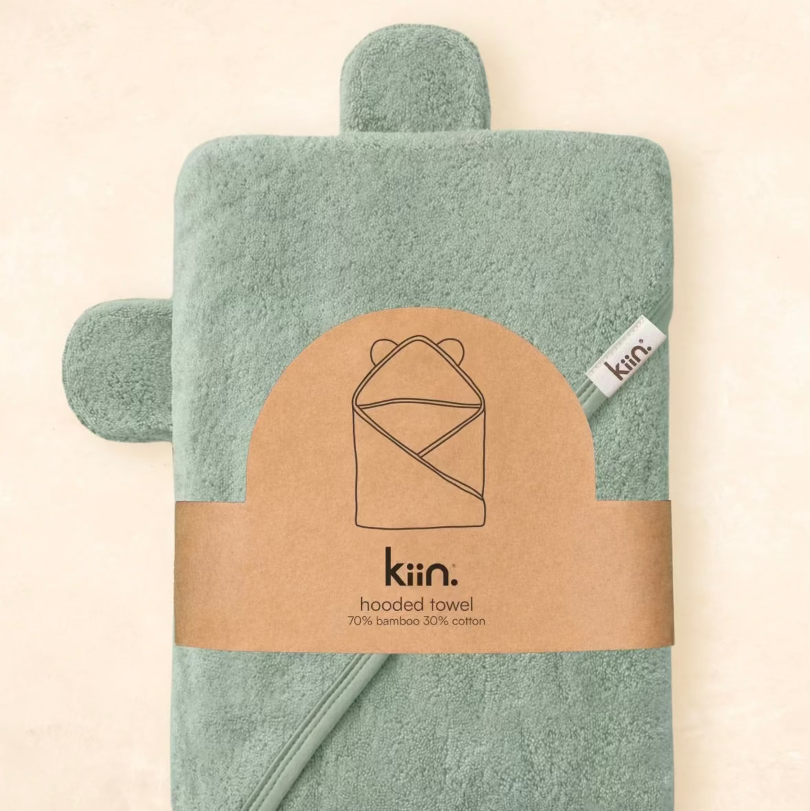 Kiin Baby Hooded Towel – Assorted Colours (90cm x 90cm) Sage by Kiin Baby