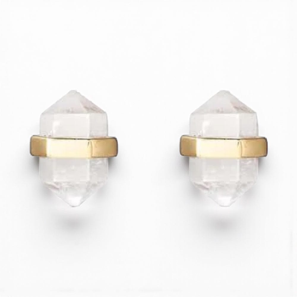 Krystle Knight Beaming Clear Quartz Earring Stud Set - Gold + Rose Gold + Silver 12K Gold Plated by Krystle Knight