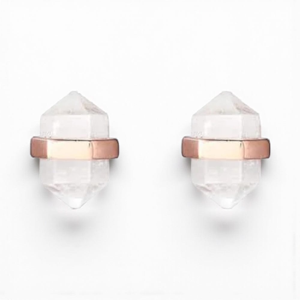 Krystle Knight Beaming Clear Quartz Earring Stud Set - Gold + Rose Gold + Silver 24K Rose Gold Plated by Krystle Knight
