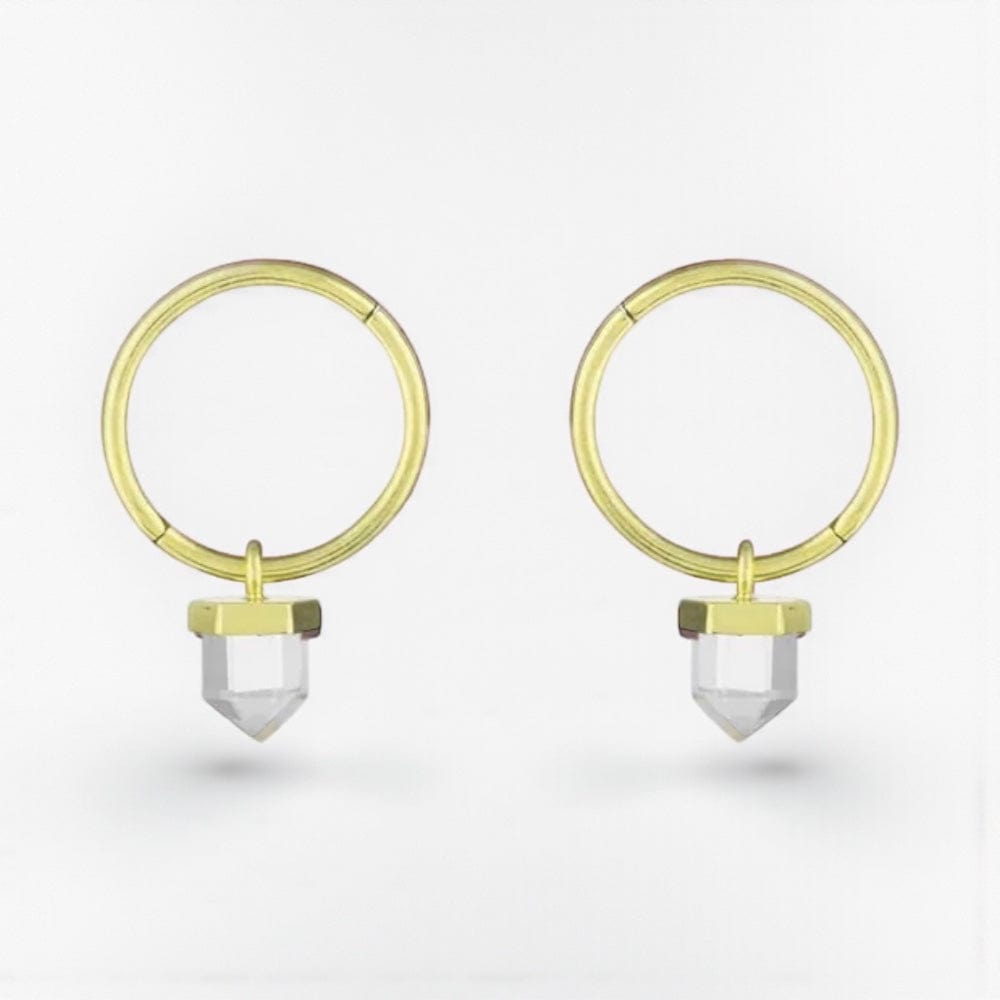 Krystle Knight Fire Flies Clear Quartz Sleeper Earring Set - Gold + Rose Gold 12K Gold Plated by Krystle Knight