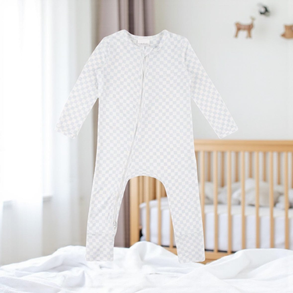 Kynd Baby Day or Night Baby Onesie - Sky Blue Grid NB and 0-3 Mths by Kynd Baby