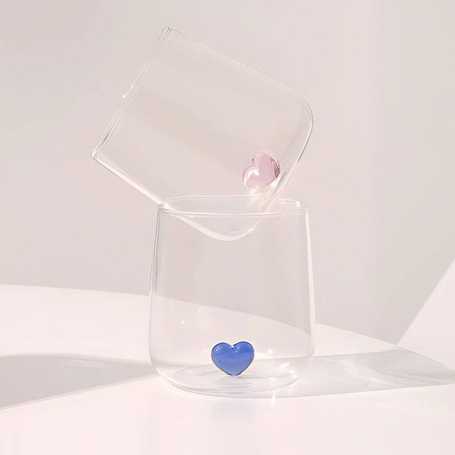 "L'amour" Glass With Blue Love Heart by TUTU Home