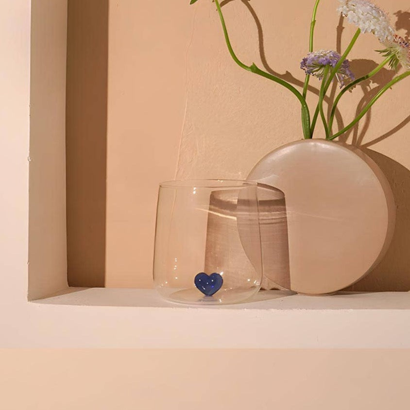 "L'amour" Glass With Blue Love Heart by TUTU Home