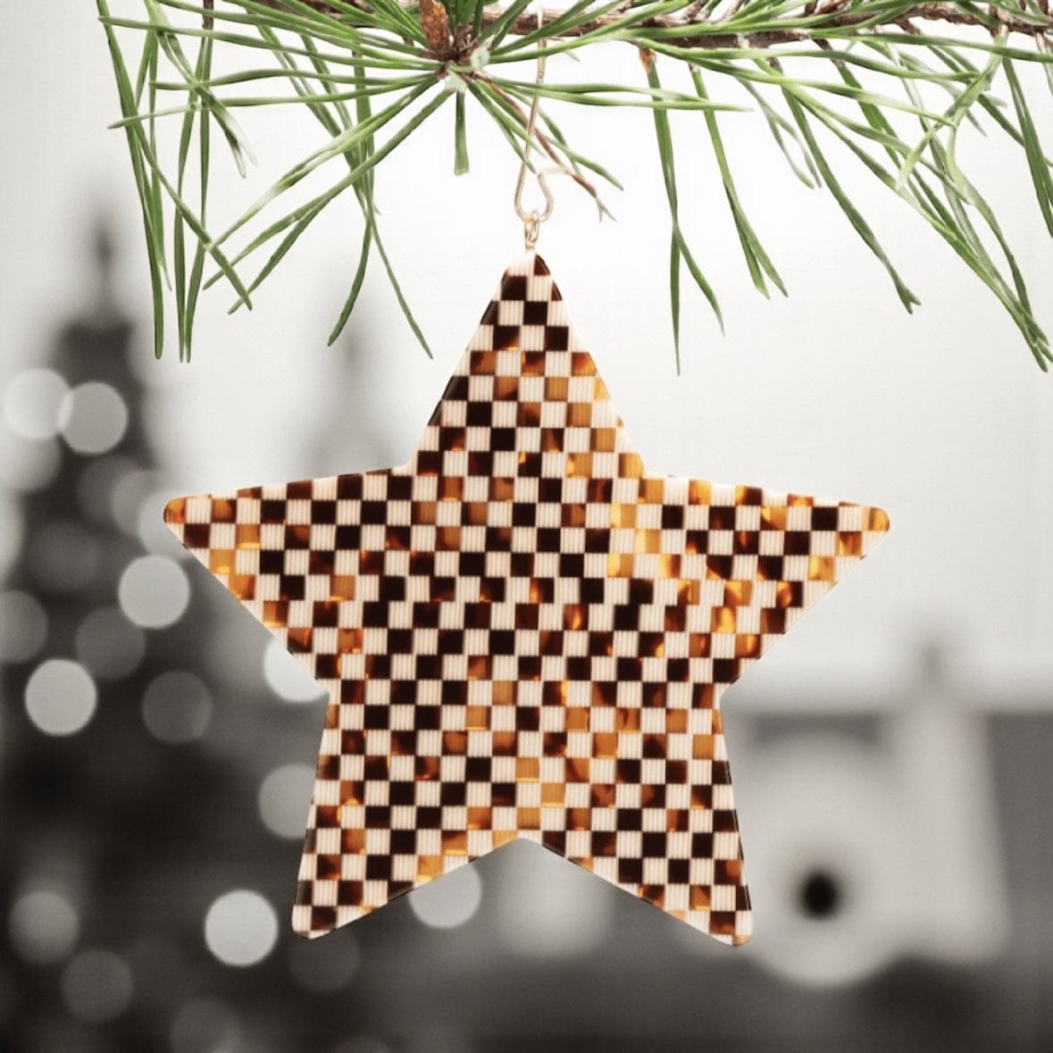 Machete Italian Acetate Tortoise Checker Star Ornament Large by Machete