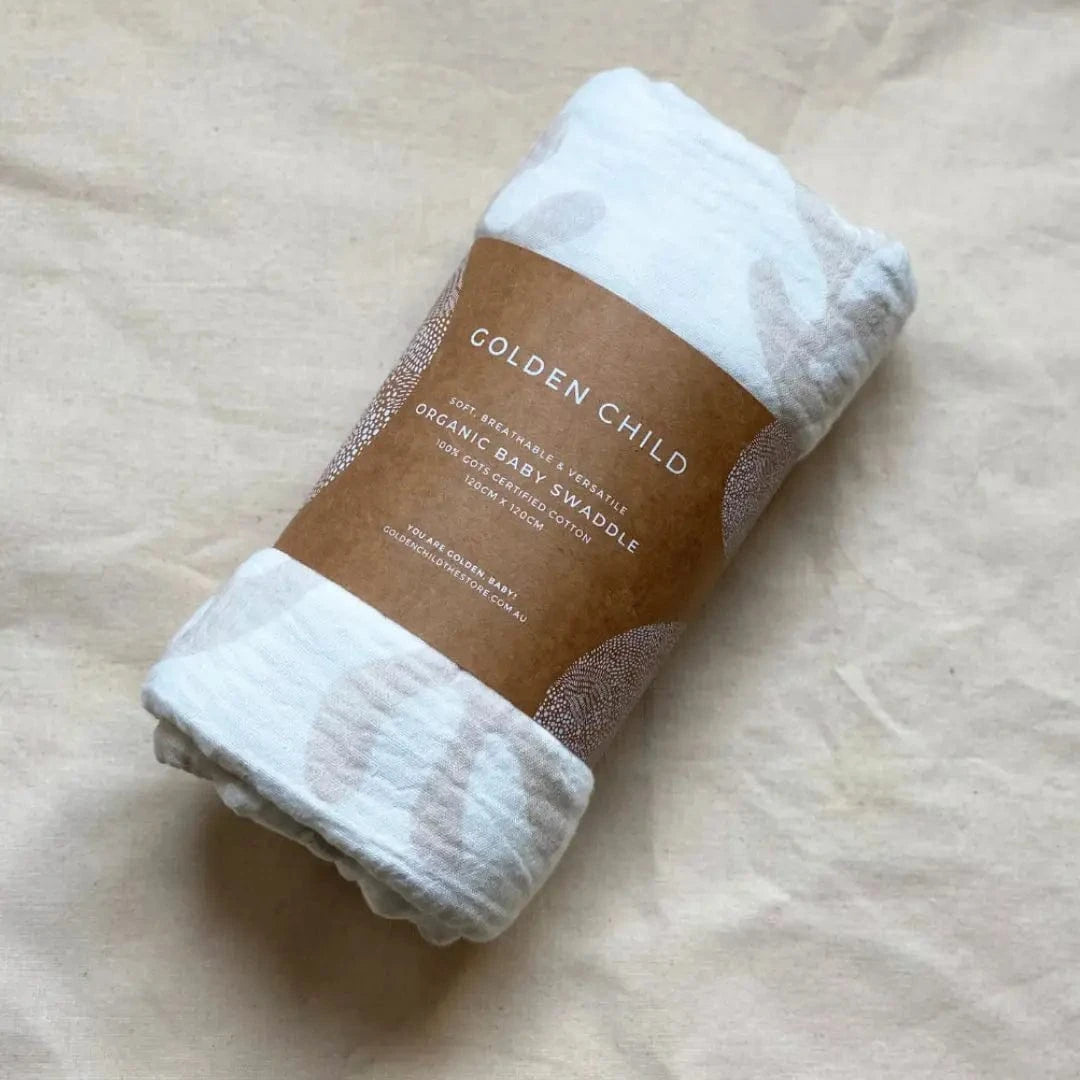 Marine Dream Organic Baby Swaddle -Stone by Golden Child