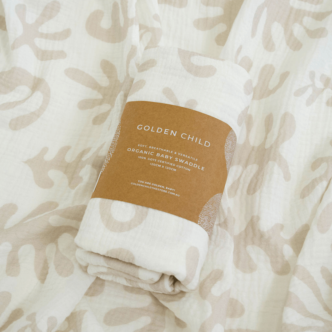 Marine Dream Organic Cotton Baby Muslin Wrap - Stone by Golden Child