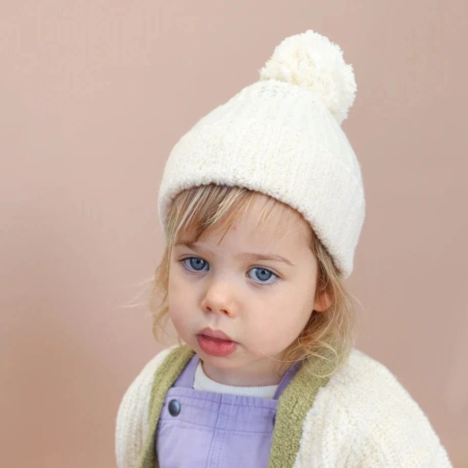 Merino Wool Pom Pom Beanie in Milk by Grown