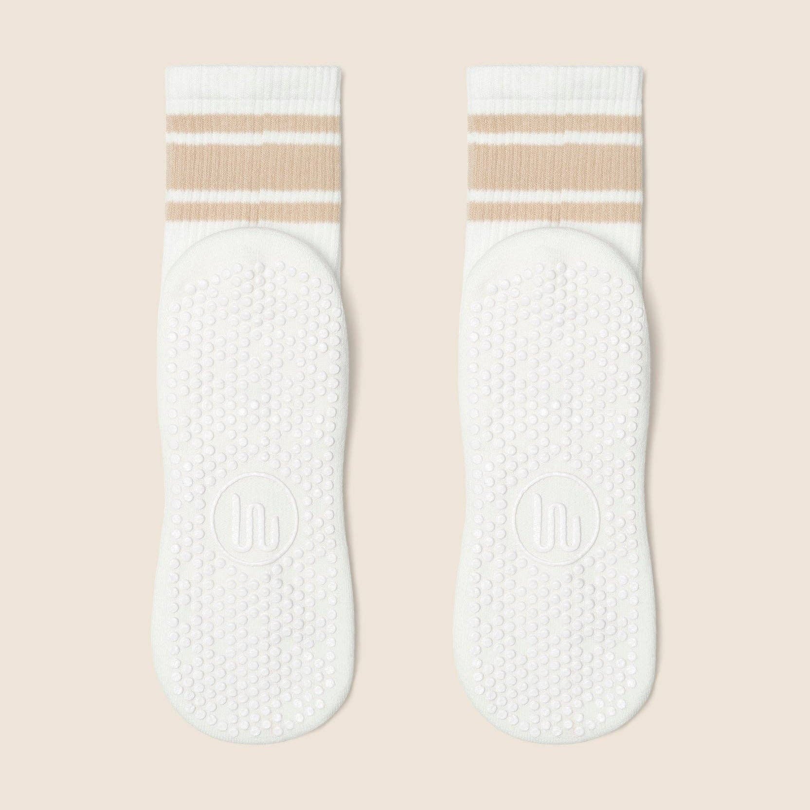 MoveActive Crew Non Slip Grip Socks – Almond Stripes Pilates & Studio Essentials S by MoveActive