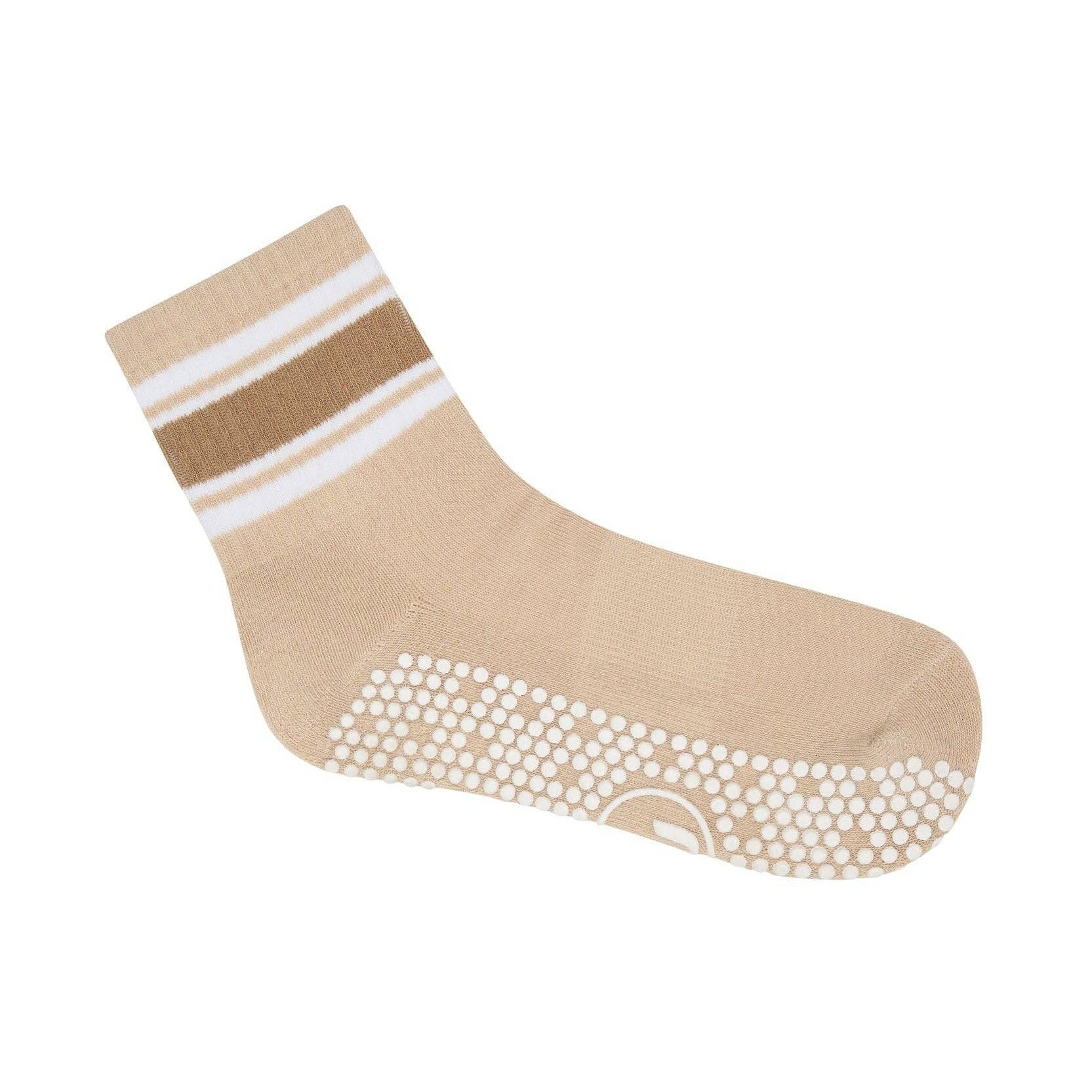 MoveActive Crew Non Slip Grip Socks – Beige Stripes Pilates, Yoga & Studio Essentials Small by MoveActive