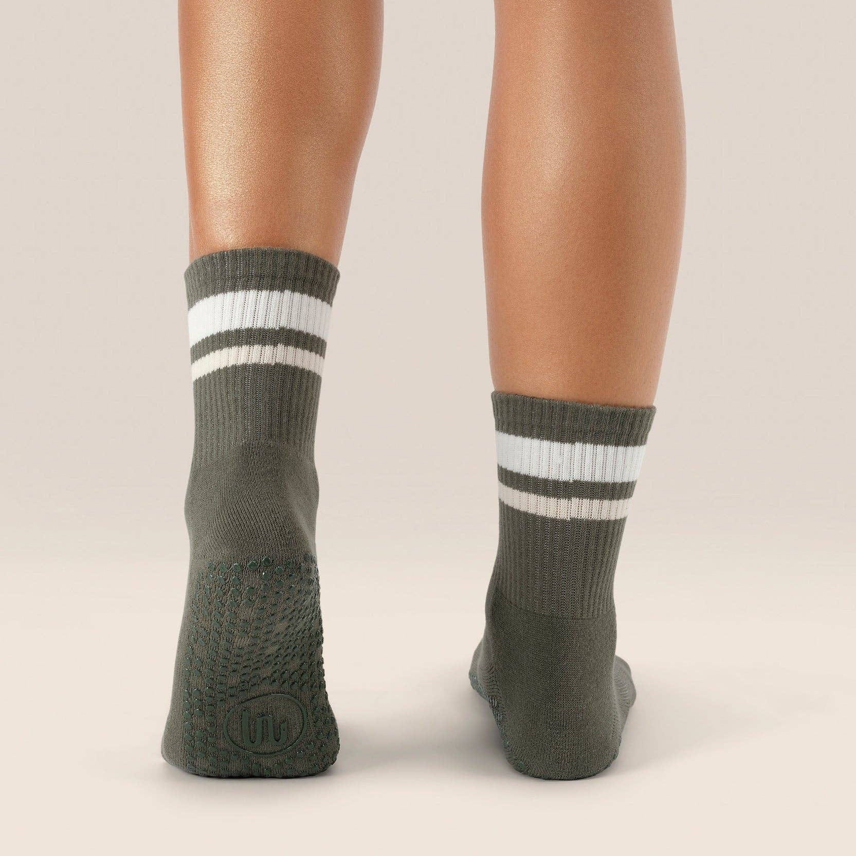 MoveActive Crew Non Slip Grip Socks – Varsity Stripe Tan Pilates & Studio Essentials S by MoveActive