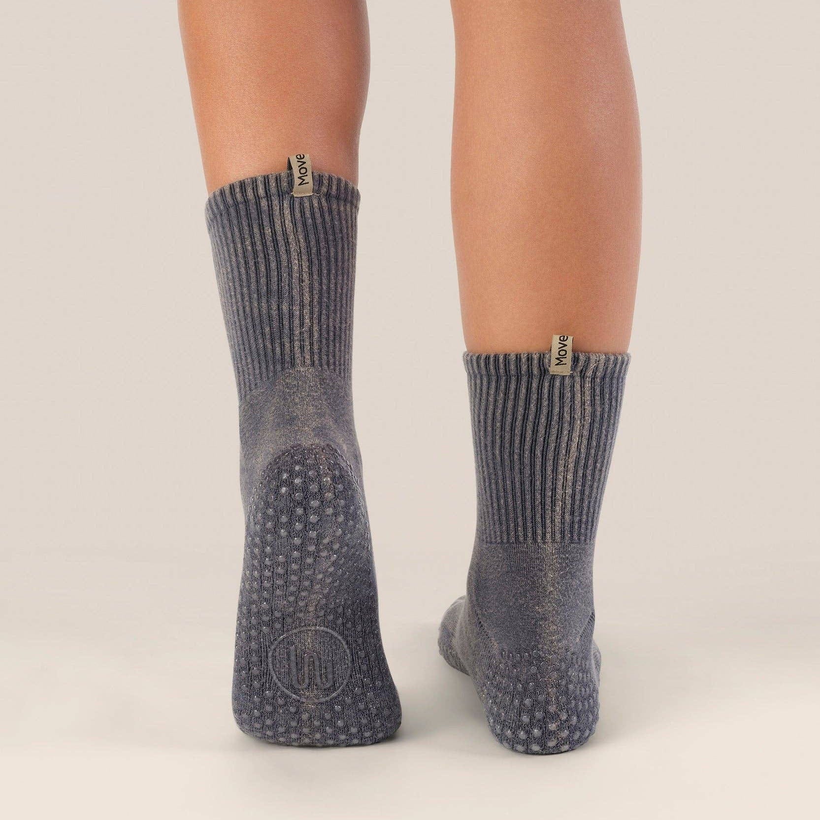 MoveActive Crew Non Slip Grip Socks – Vintage Rib Navy Pilates & Studio Essentials S by MoveActive