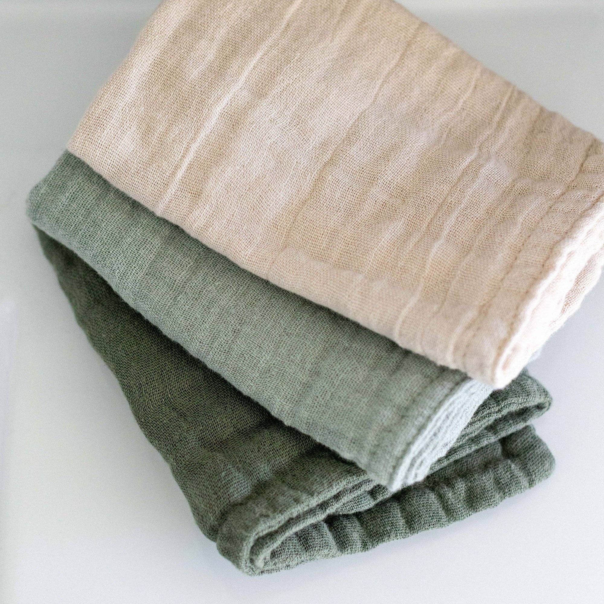 Muslin Wash Cloths (3 Pack) - Moss, Sage & Oat by Babu